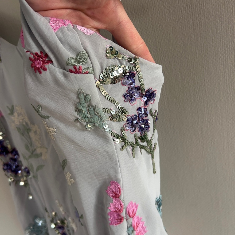 MAYA DELUXE Formal Fairy Floral Embroidered Sequin Slip Maxi Gown Dress Y2K Sz 6 - Picture 9 of 15